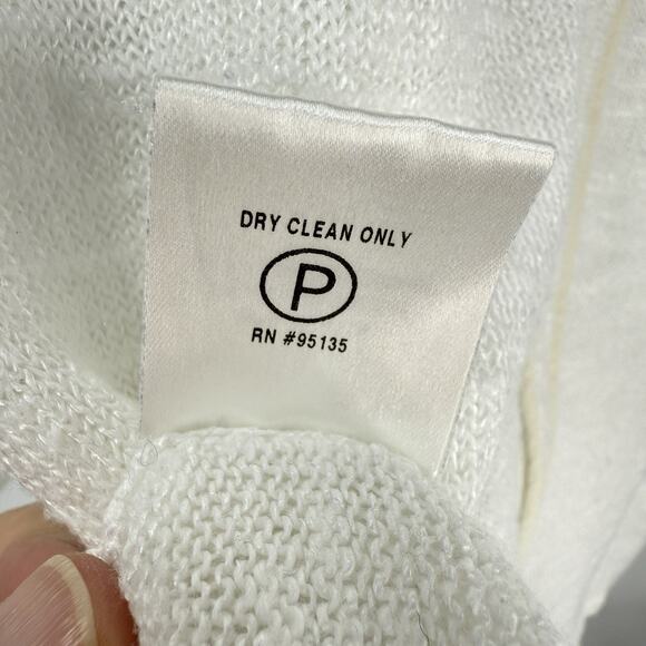 Lafayette 148 New York Knit Linen Blend Button Cardigan White Medium Round neck - Picture 8 of 11